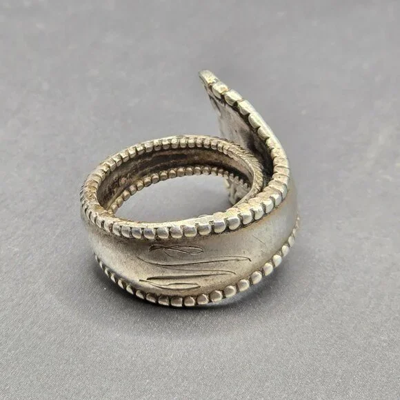 Antique 1908 Sterling Silver Spoon Ring Size 6 Floral 13.02g Flatware Jewelry - Picture 2 of 11